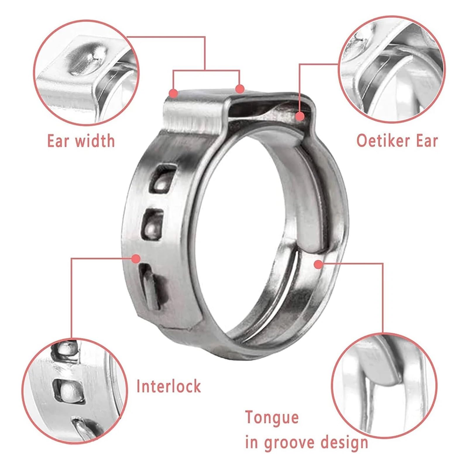 130 fascette stringitubo a orecchio singolo da 6,35 mm a 2,54 cm, in acciaio inox, fascette stringitubo in acciaio inox