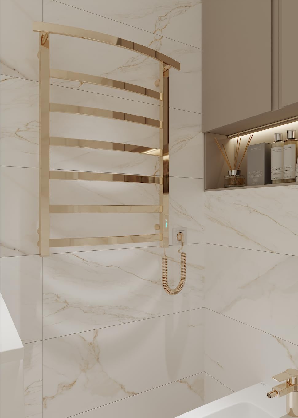 Elna Scaldasalviette Oro - 107W - 805x590mm - Elettrico - Per Casa e Famiglia - Montaggio a parete - Acciaio inossidabile con Timer, Termostato & Eco - IP44 - Compatto ed elegante