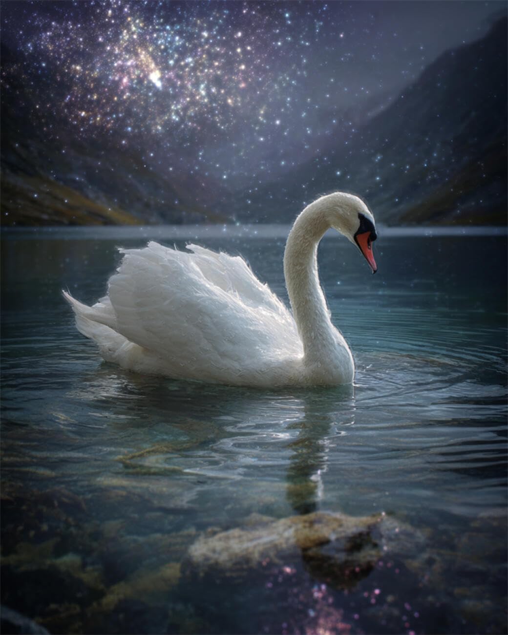 RKFLGEW DIY Embroidery Set Swans and The Starry Sky 50x70cm