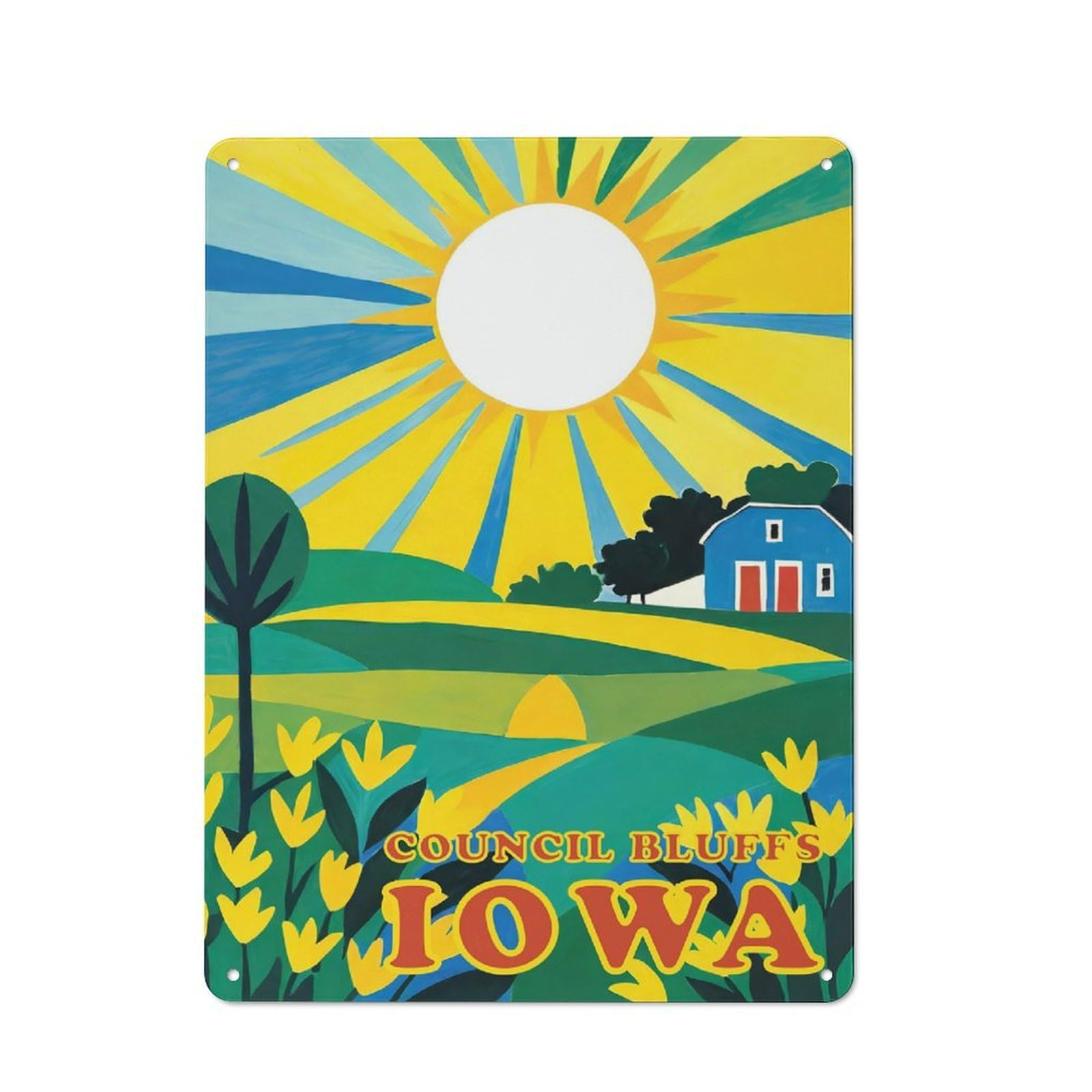 Junmoney Style-11 Country Metal Sign With Council Bluffs Iowa Design 40X30cm, Barn Style Rustic Kitchen Decor For Farmhouse Kitchen, Pantry Or Dining Area