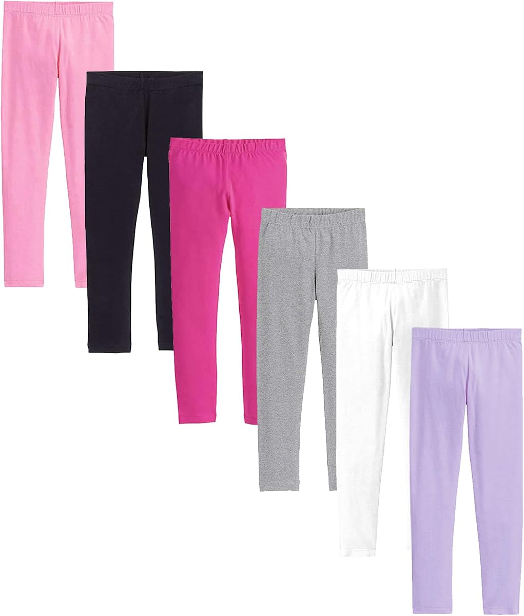 6 Pack Girls Basic Leggings Cotton Baby Girls' Leggings Soft Footless Stretchy Tights Pants