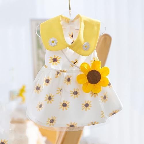 Miniatura 8 de Vestido suave y transpirable para cachorro, elegante vestido de princesa de encaje floral para mascotas con girasol para perros pequeños
