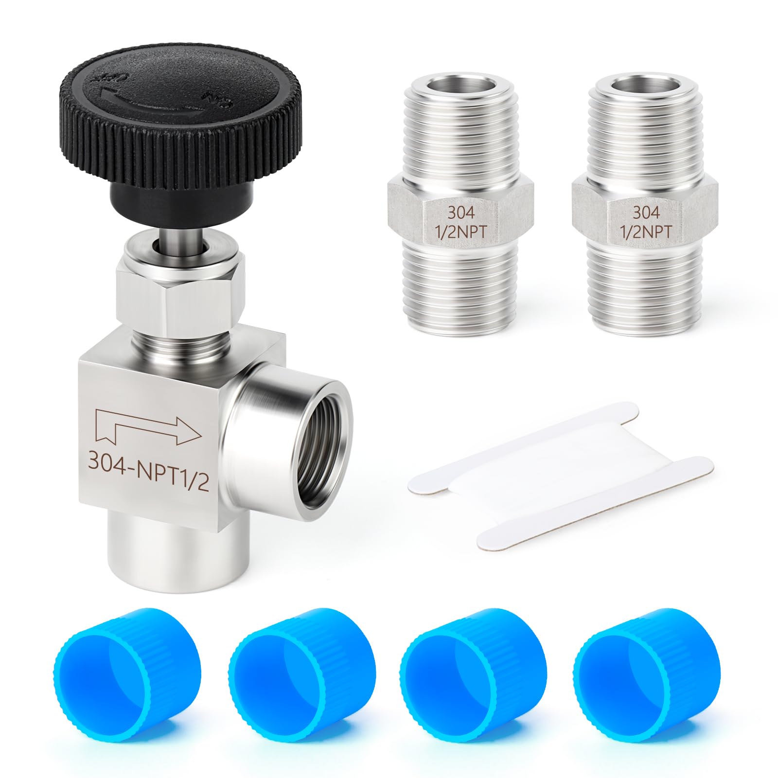 TAISHER 1PCS 304 Stainless Steel 90 Degree Needle Valve 1/2" Female NPT For Flow Control Water Gas Oil With Nipple
