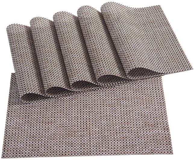 Placemats Set of 6 Washable Heat Insulation Non-Slip Woven Vinyl Table Mats for Kitchen Dining Room(White-Patch Five-Pointed star4)