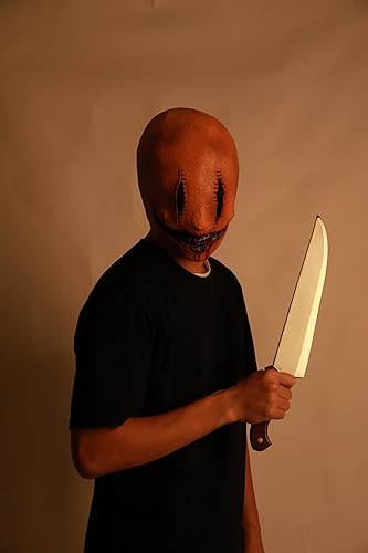 Miniatura 7 de Pigmiss Máscara de asesino en serie sonriente de Halloween, máscara de látex de cabeza completa, máscara de demonio aterrador, boca sangrienta, ojos