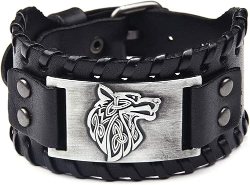 TURTLEDOVE Pulsera vikinga con lobo Fenrir - Talismán nórdico escandinavo vintage - Pulsera gótica para pagano celta