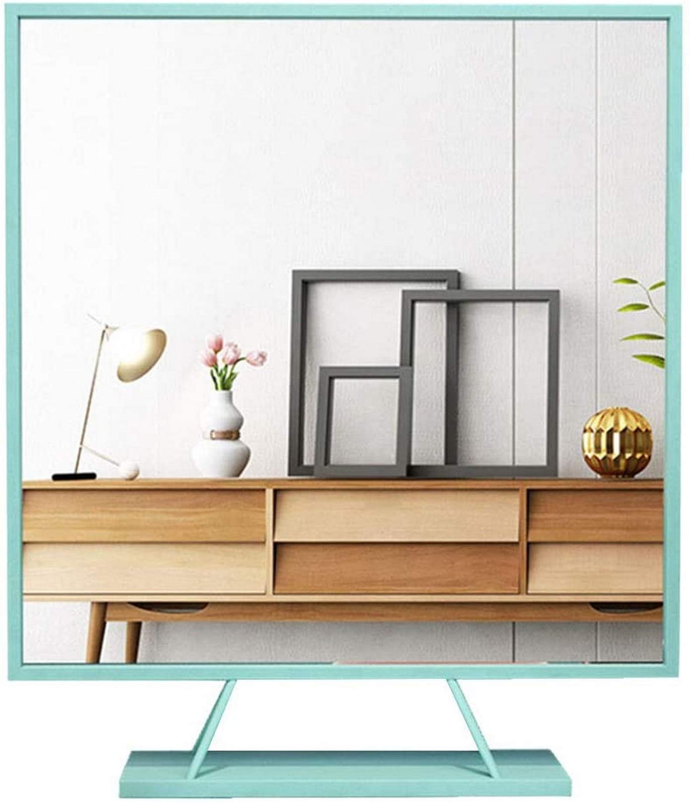 Espejo de maquillaje grande con base para dormitorio, espejo de pared, mesa portátil, escritorio, encimera, espejo de baño, espejo de maquillaje para afeitar, 30 cm-60 cm, rectangular (azul 30 x 30 cm