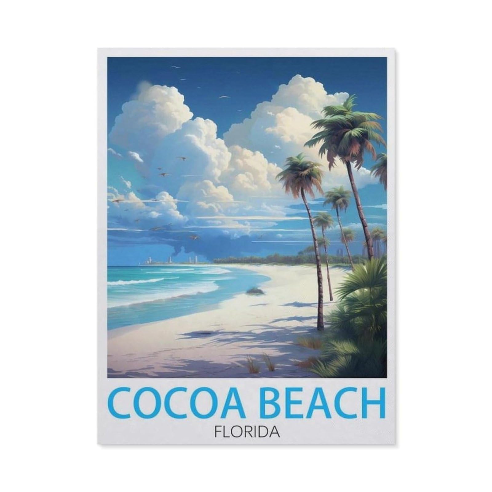 BEAYODKP Full Diamond 5D DIY Diamond Painting，Cocoa Beach Florida Vintage Travel Poster，3D Diamond Embroidery Cross Stitch Mosaic Needle Works（50 x 60 cm/19.68 x 23.62 inches）-BX74