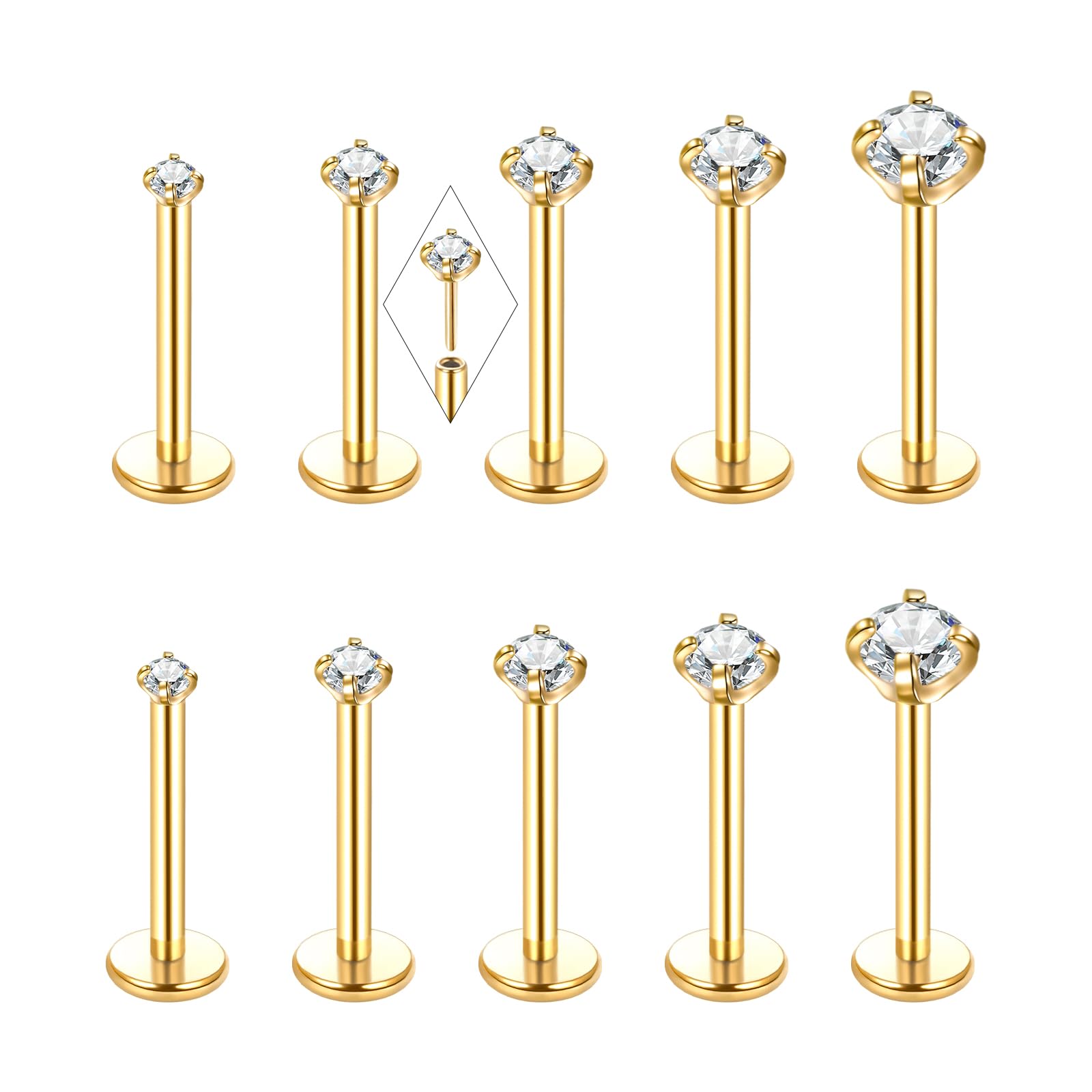 Oveta Threadless Nose Stud Stainless Steel 20G 18G 16G Threadless Flat Back Tragus Earrings Labret Medusa Monroe Ashely Lip Piercing Jewerly Gold