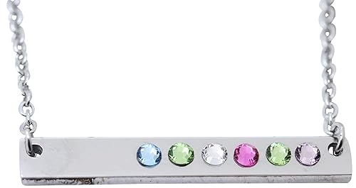 Silver Name Plate Bar Necklace, Horizontal Skinny Bar with Birthstone, Wedding Bridesmaid Present