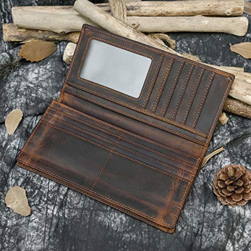 Genuine Leather Long Wallet for Men, Large Capacity Purse Clutch Bag Handbag Checkbook Cash Credit Cards Phone Holder4