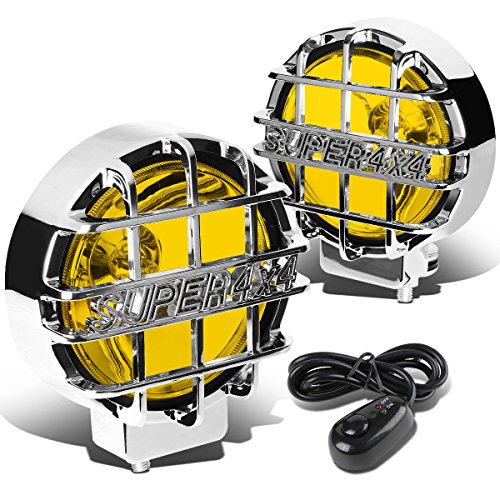Image of Auto Dynasty 6 inch Round Fog Lights+Offroad Super 4X4 Guard+Switch Compatible with Grille /Brush /Bull bar (Amber Lens Chrome Housing)