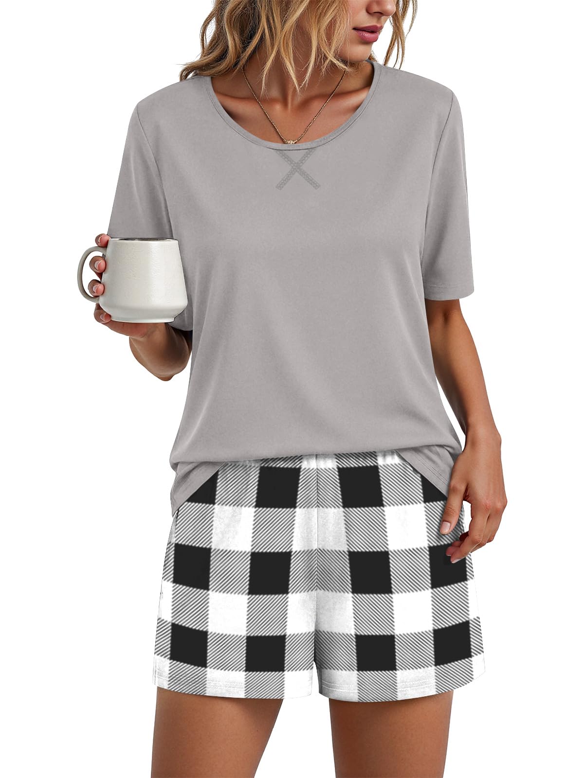 Findsweet Pajama Set for Women 2 Piece Lounge Set Soft Sleepwear Summer Casual Short Pjs Sets with Pockets M-3XL