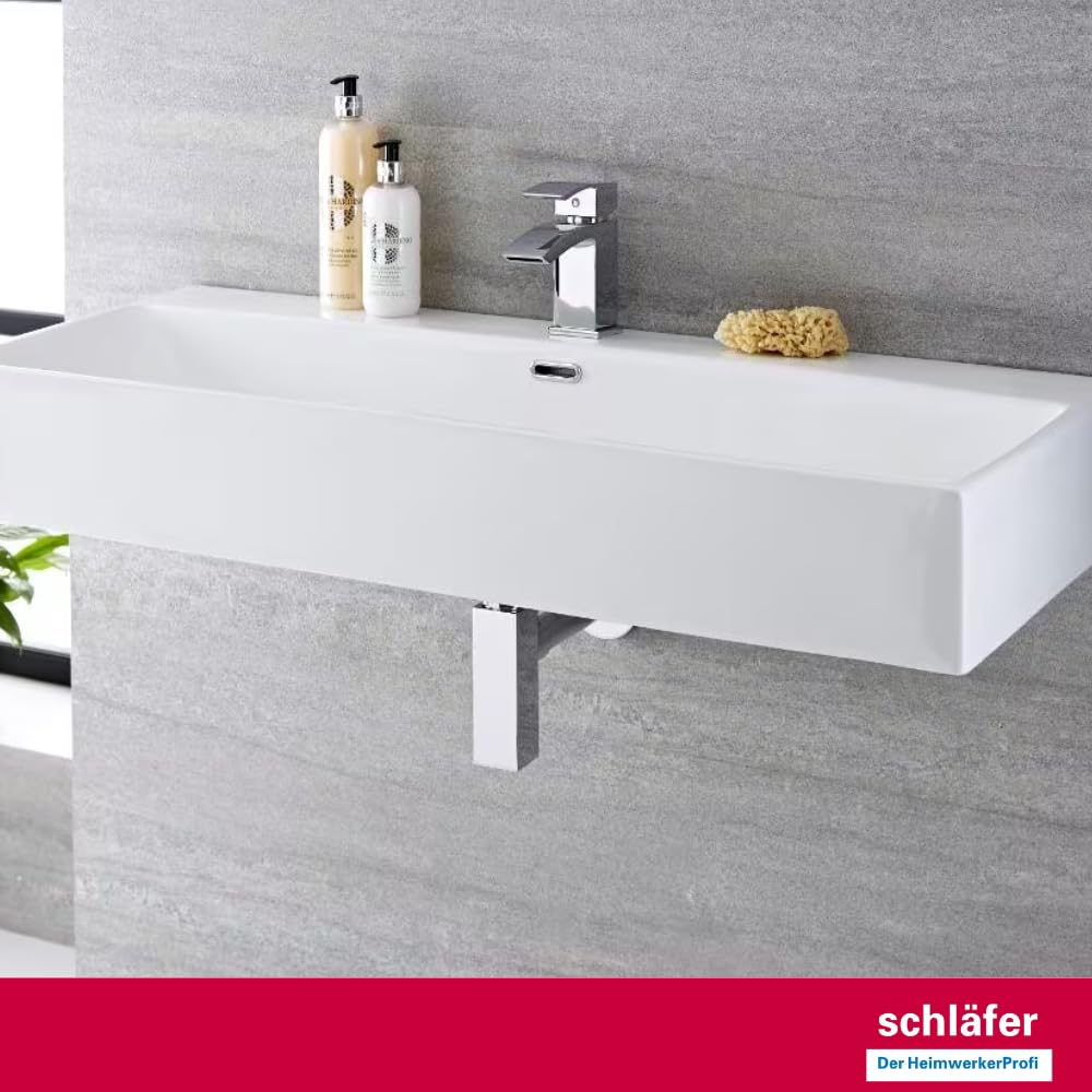 Schläfer 3439650 | Universal Design quadratisch Siphon Waschtisch, Waschbecken und Waschschale, höhenverstellbar, Geruchsverschluss mit Reinigungsöffnung, Röhrensiphon von 1 1/4 Zoll x Ø 32 mm