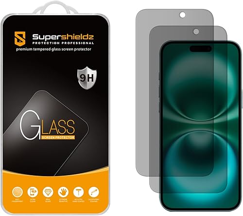 Supershieldz Paquete de 2 protectores de pantalla antiespía diseñados para iPhone 15 (6.1 pulgadas), vidrio templado, antiarañazos, sin burbujas