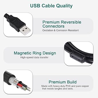 Charger Cable for Panasonic Lumix DMC-ZS50 ZS25 LX5 LX100 FX80 FX9 FX90 FZ50 FZ200 G7 ZR1 ZS5 ZS8 ZS10 ZS20, Camera Data Transfer USB Cable Replacement for Panasonic Lumix DMW-USBC1 5FT
