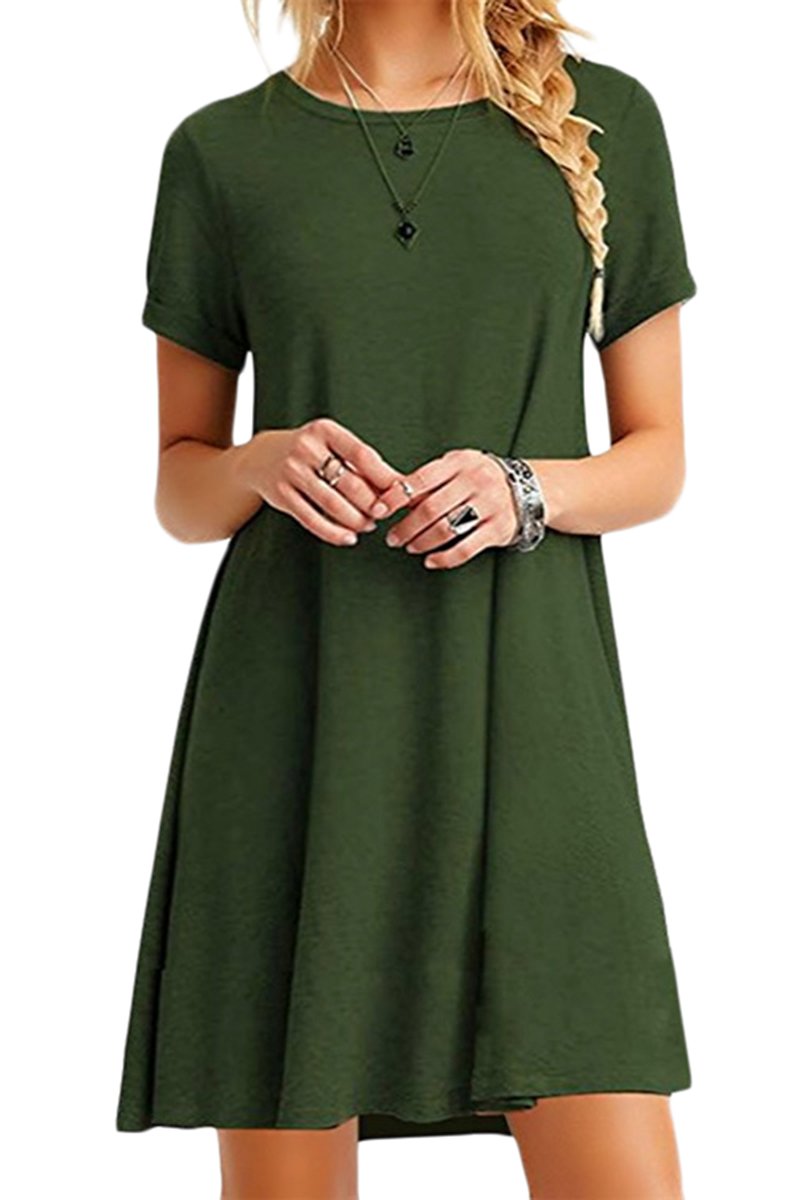 YMING Damen Casual Langes Shirt Lose Tunika Kurzarm T-Shirt Kleid 24 Farbe XXS-XXXXXL(32-50)