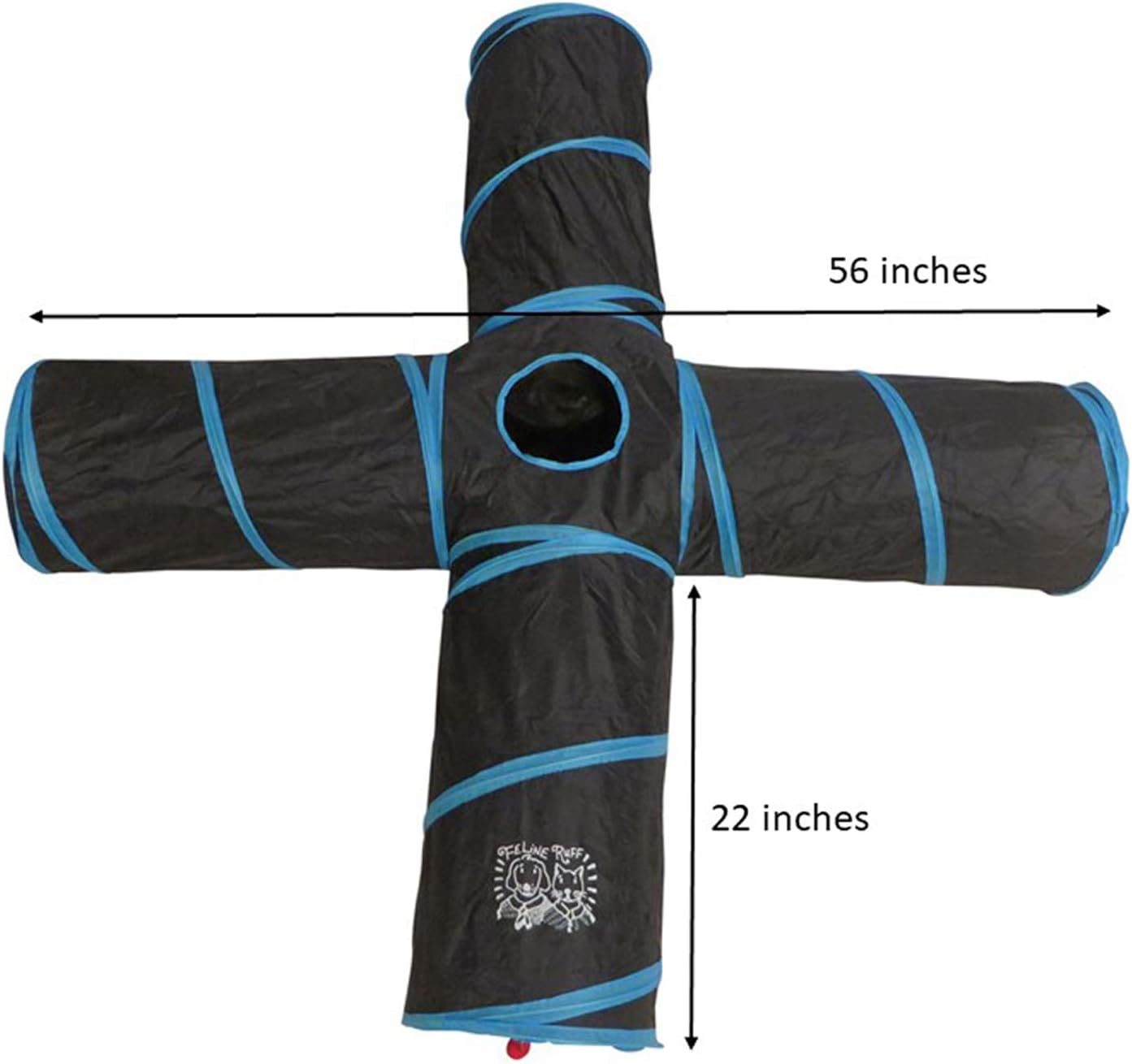 Feline Ruff Premium 4 Way Cat Tunnel. Extra Large 12 Inch Diameter and Extra Long. A Big Collapsible Play Toy. Wide Pet Tunnel Tube for Rabbits, Kittens, Large Cats, and Dogs.