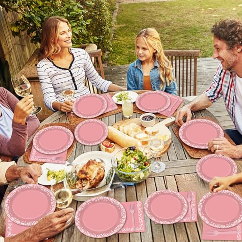 Image of 96 Pcs Pink Cielito Party Theme Lindo Decorations Mexican Disposable Plates Mexicanos Baby Shower Decorations Pink Mexican Dinnerware for Baby Shower Wedding Birthday Party Supplies Serves 24 Guests
