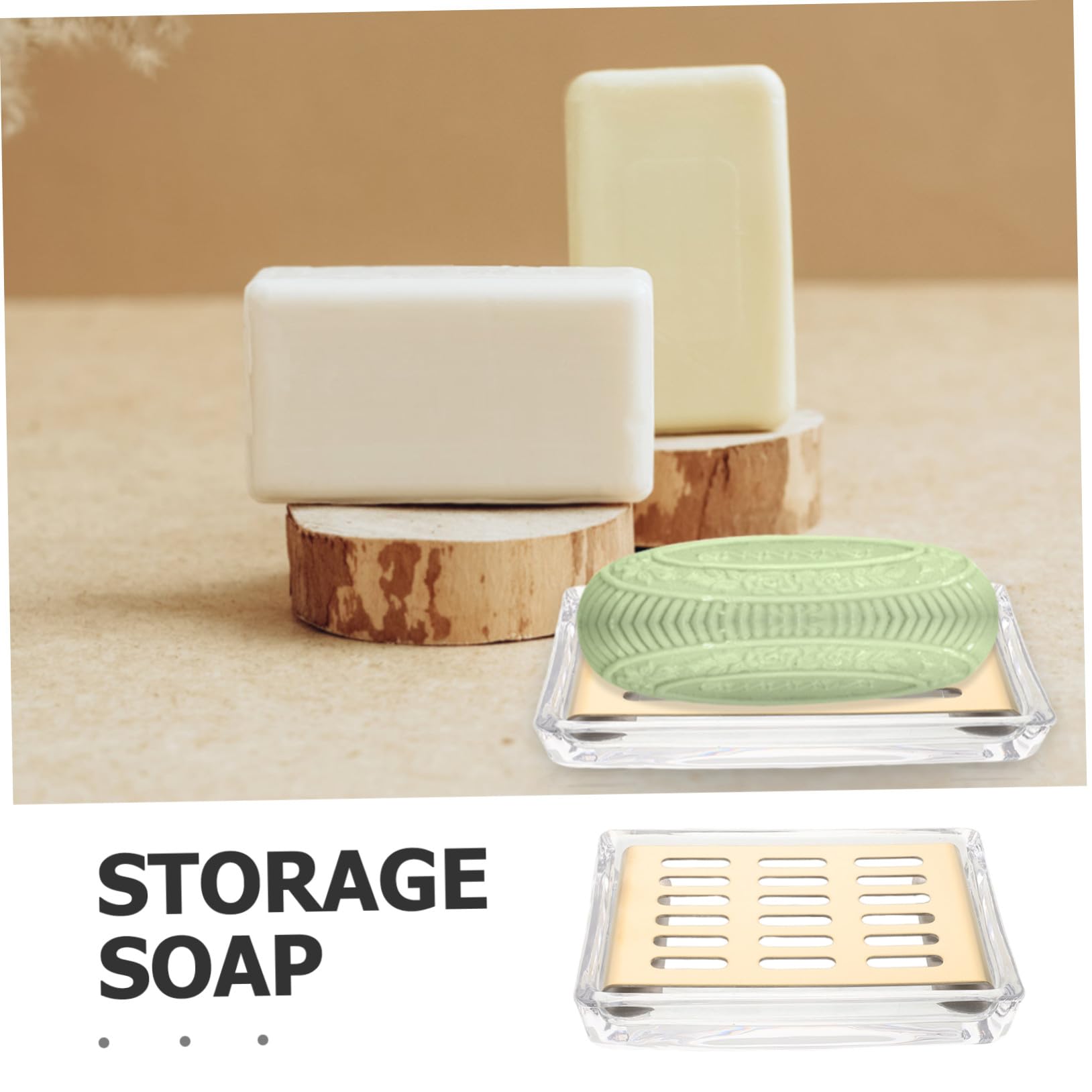 LABRIMP Jabonera de Vidrio Transparente Doble Capa con Bandeja de Acero Inoxidable Dorada para Baño Cocina Diseño Rectangular Ahorro Espacio Elegante