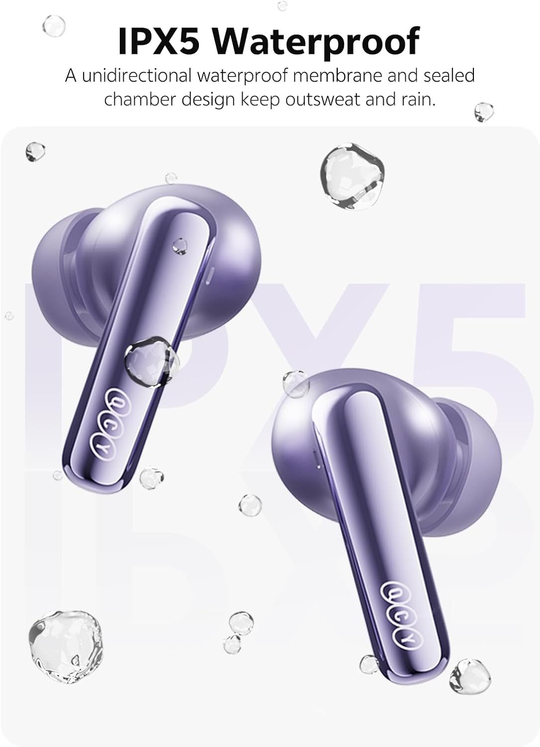 QCY MeloBuds N70 Aadptive Hybrid Active Noise Cancelling Wireless Earbuds, Bluetooth 6.0 with 6 Mics Clear Call, LDAC Hi-Res Audio, 50H Playtime, Wireless Charging, IPX5 Waterproof - Image 6