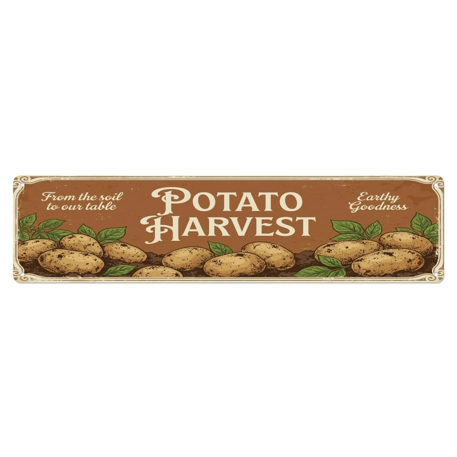 Olhnbad 4X16inch(10X40cm) Vintage Cottagecore Garden Potato Harvest Banner Metal Tin Sign