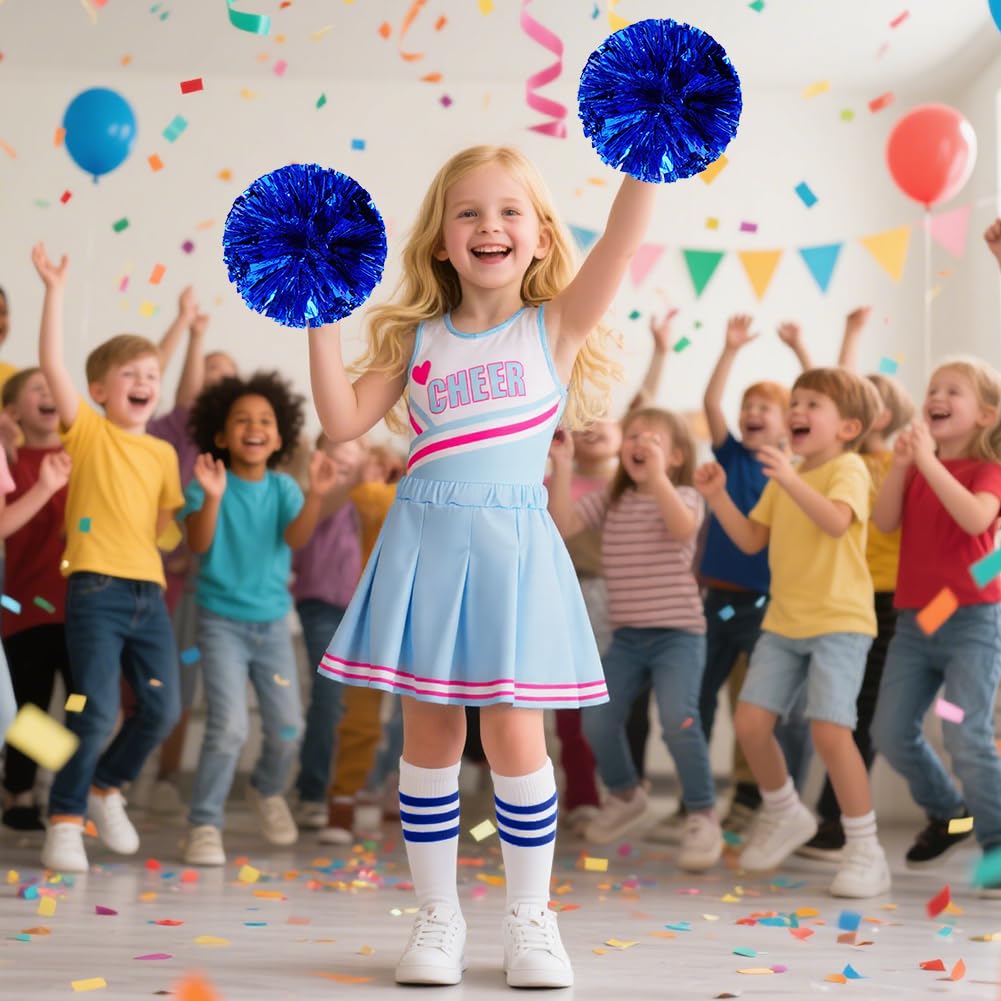 DiULi Kostium cheerleaderki dla dziewczynki, kostium cheerleaderki, klasyczny strój cheerleaderki, 5-częściowy zestaw z pomponami, bluzką, spódnicą, skarpetkami i opaską na głowę, do fantazyjnego