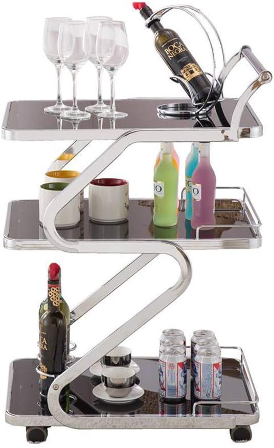 Stainless Steel 3- Layer Service Trolley Home Restaurant Hotel Wine Water Wheel Fruit al Storage Trolley(Silver 890 450 610MM)