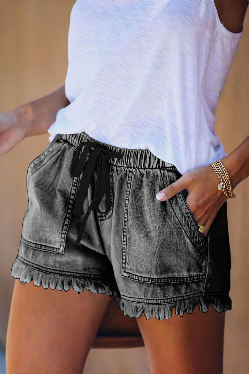 YOCUR Womens Lightweight Shorts Casual Baggy Trendy Hot Pants Elastic Waist Drawstring Comfy Shorts - Image 3