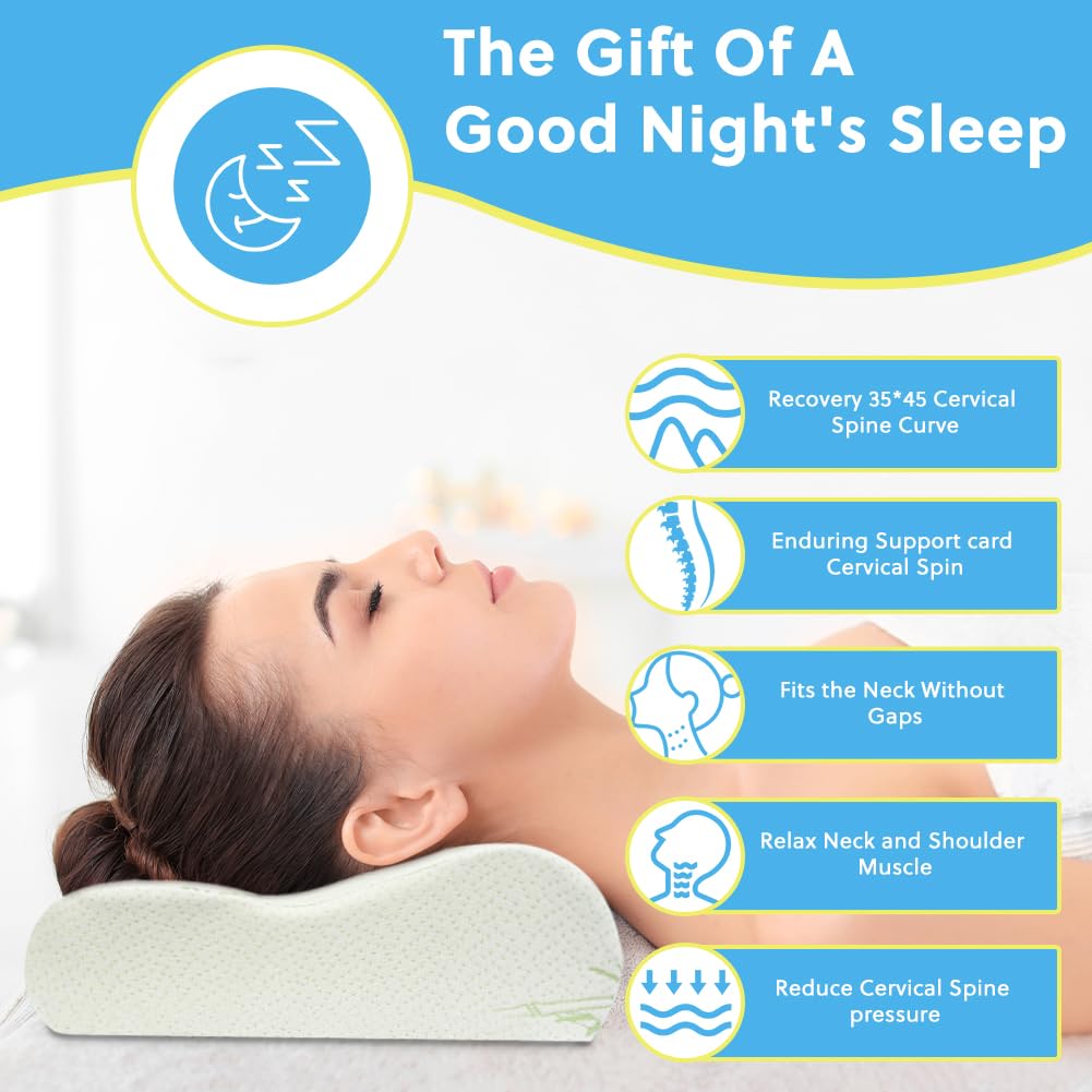 Ainiv Cuscino Cervicale per Dormire, Cuscino Memory Foam, Cuscino Ergonomico, per Chi Dorme Sul Fianco/Schiena/Stomaco