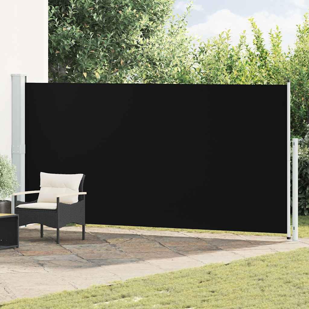 Tenda da sole laterale, estensibile, 180 x 500 cm, nera, resistente ai raggi UV e all'acqua, per balcone, terrazza, protezione dal vento, per giardino, campeggio