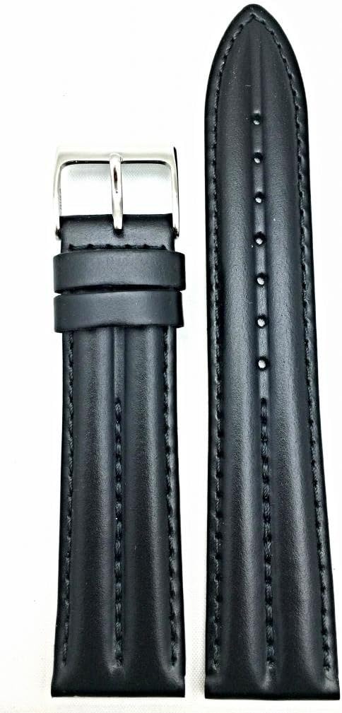 NewLife 20mm Black Genuine Leather Watchband | Twin Padded Replacement Watchstrap that brings to Any Watch (Mens Standard Length)