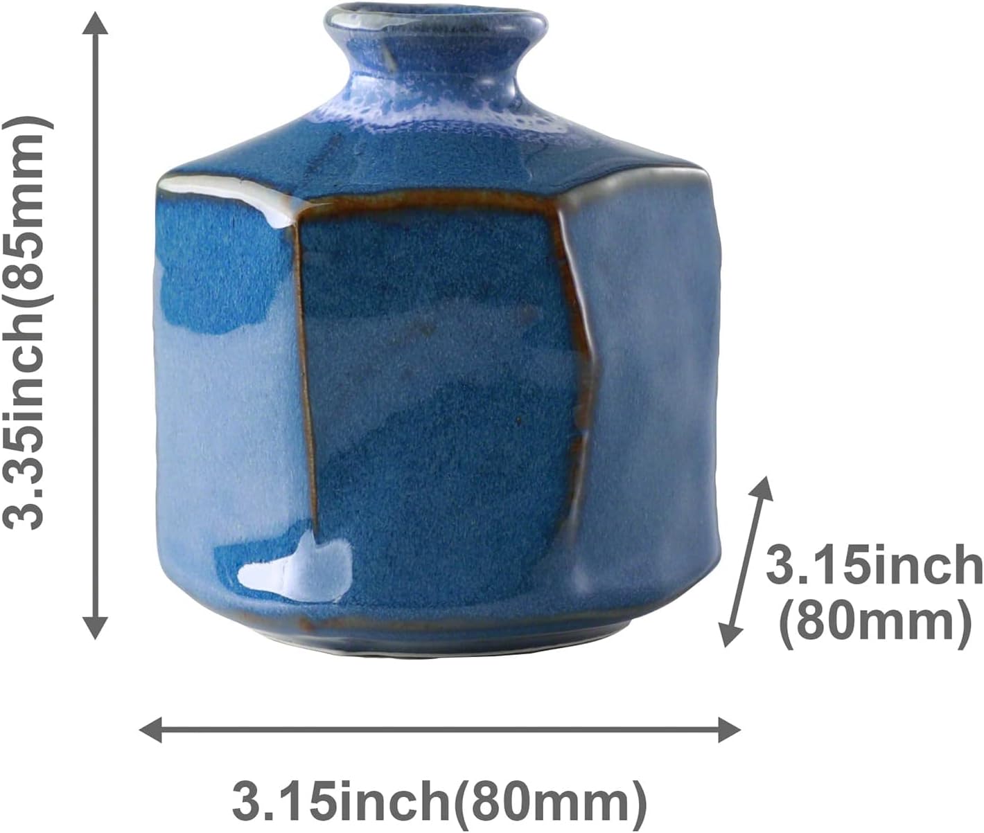 Wazakura Minoyaki Ceramic Small Ikebana Flower Bud Vase Made in Japan, Handpainted Floral Arrangement Pottery Supplies Hexagon Shaped Blue Vase - Hexagon Shaped Blue Vase