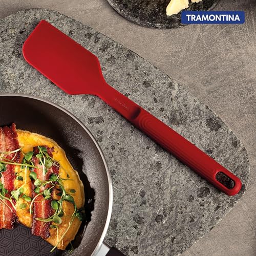 Image of Tramontina Softta Red Silicone Spatula - Heat Resistant up to 210C, Ideal for Cooking, Flipping & Stirring - Safe for Nonstick & Ceramic Cookware