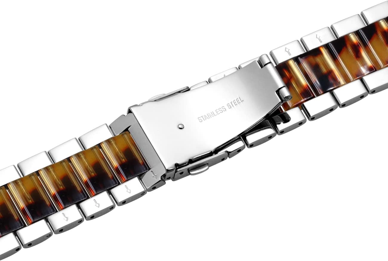Light Weight Two Tone 20mm 22mm Blue Pink White Rainbow Amber Resin Silver Stainless Steel Watch Band Quick Release Strap Metal Folding Buckle for Men Women