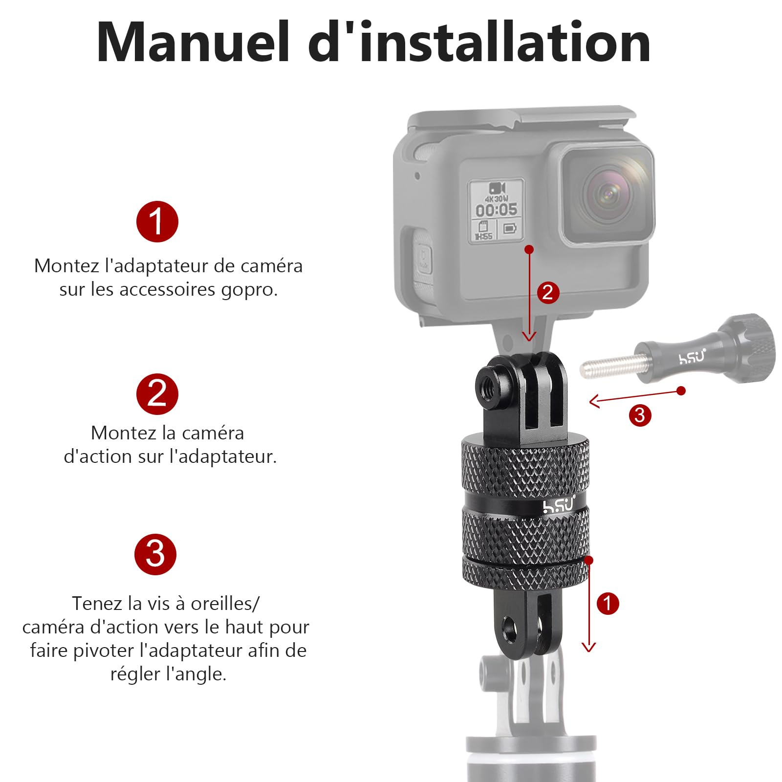 Fixation aluminium à visser pour GoPro