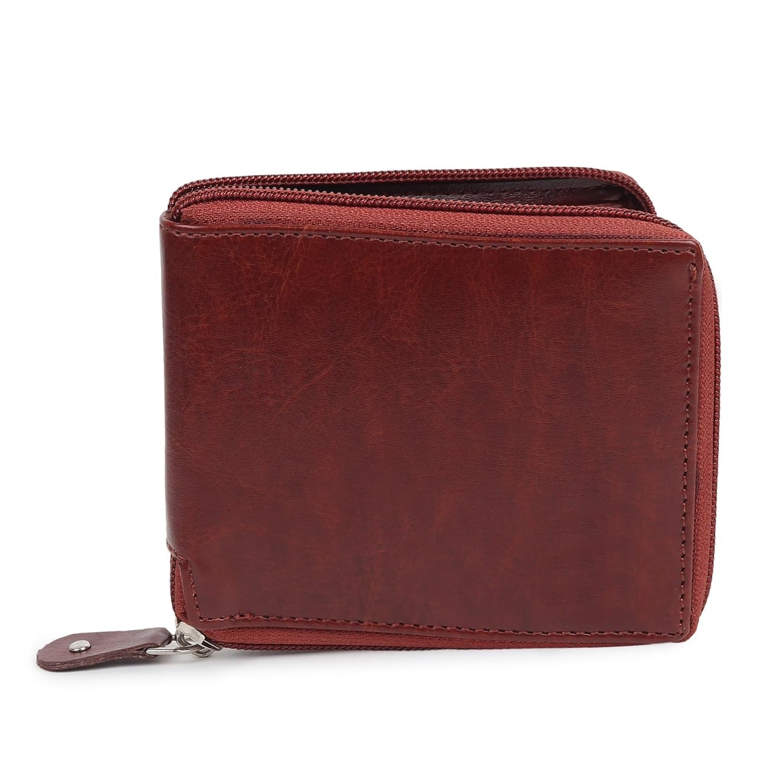 Denim Solid Zipper Round Chain Vegan Leather Wallet for Men & Women I 3 Card Slots I 2 Currency & 2 Secret Compartments I 1 Coin Pocket (Brown)-image-3