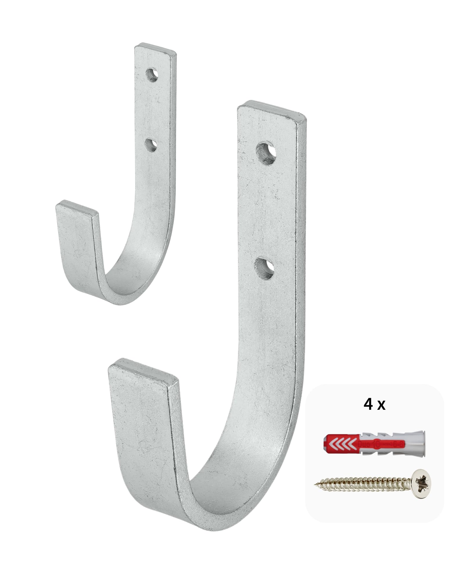 Gedotec Silver Wall Bracket - Galvanized Steel | 2 Ladder Hooks, Curved 30 X 90 Mm | Incl. Fastening Material | Wall Hooks For Screwing