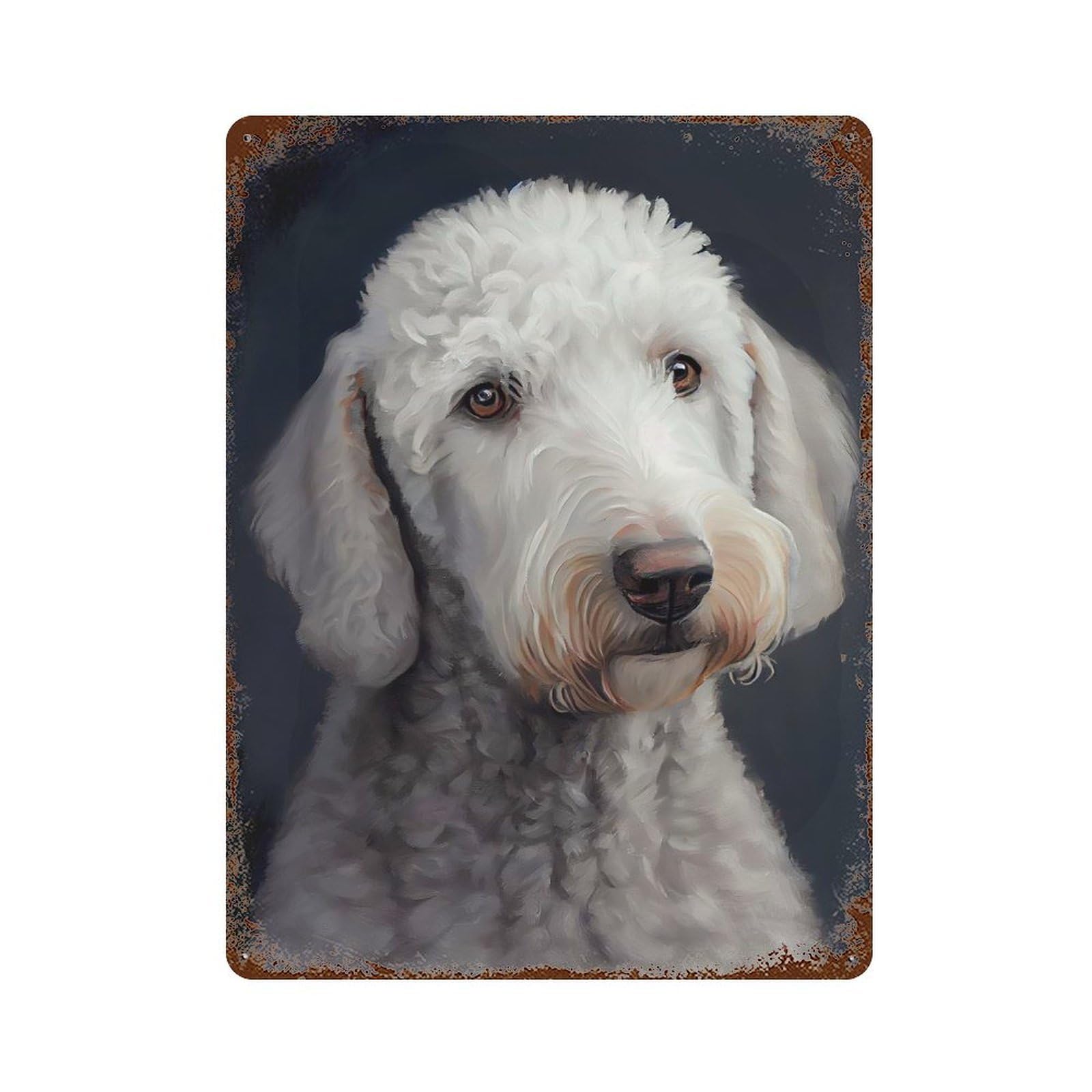 Bedlington Terrier Rust Effect Tin Sign 15.7"x11.8", Industrial Home Decor for Bistro, Counter And Cafe Decor