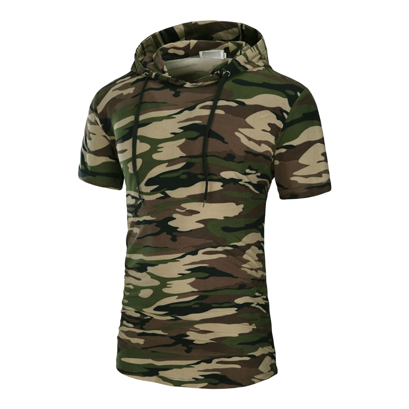 Men's Slim Fit Short Sleeve Hoodies Lightweight Gym Hooded T-Shirts Casual Camo Workout Hoodie Pullover Top (Armygreen 2,X-Large)
