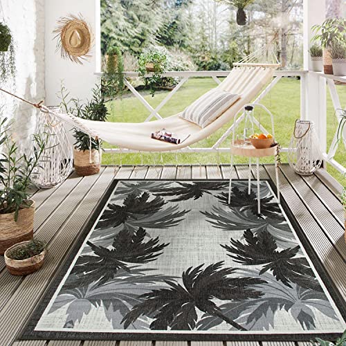 Rugshop Tropical Floral Border Non-Shedding Outdoor Rugs For Deck,Patio,Backyard Indoor/Outdoor Area Rug 7'10" X 10' Gray #TOP6