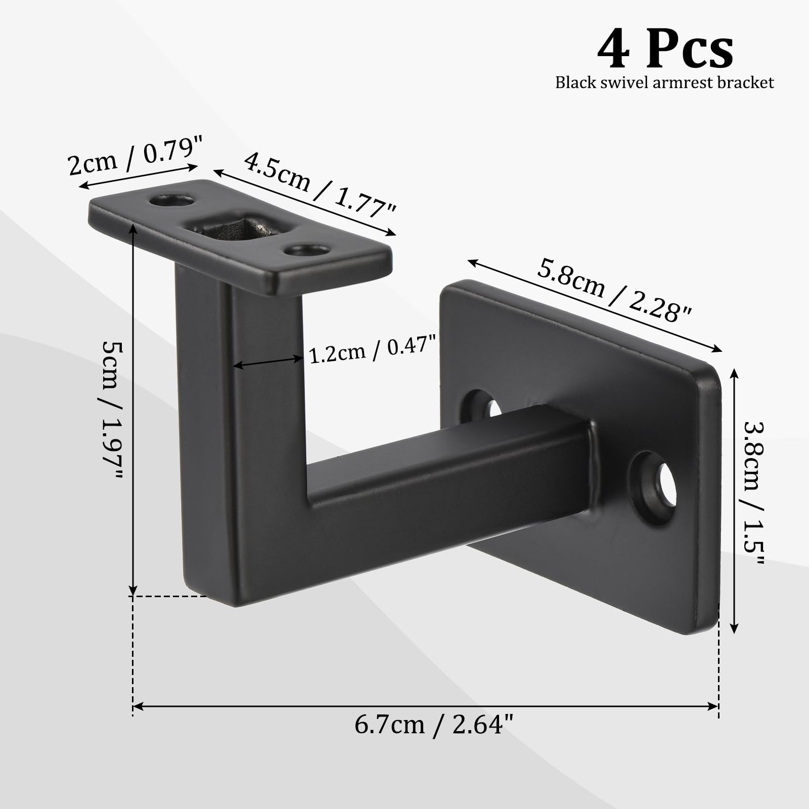 uxcell Black Fixed Swivel Hand Rail Brackets Adjustable Square Hand Rail Brackets for Staircase Stair (6pcs) - Image 2