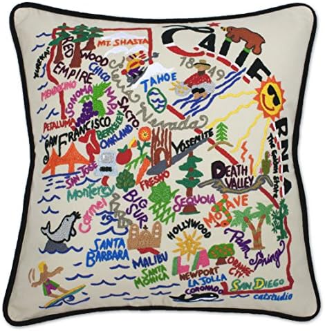 Catstudio California Pillow | Hand-Embroidered| Featuring Original Artwork Celebrating the Sights, History and Landmarks of the Golden State