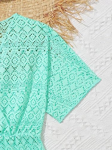 Image of SHENHE Girl's Chiffon V Neck Short Sleeve Drawstring Beach Dress Cover Up Kimono