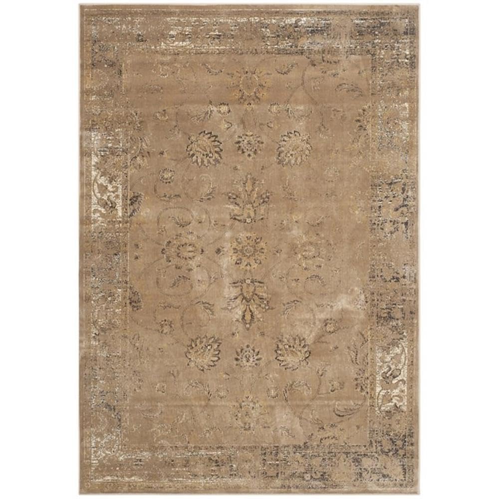 SAFAVIEH Vintage Collection Area Rug - 9' x 12', Taupe, Oriental Distressed Viscose Design, Ideal for High Traffic Areas in Living Room, Bedroom (