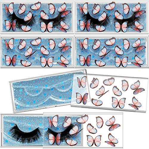 8 Pieces Empty Eyelash Case Box Plastic Eyelash Packaging Box False Eyelash Storage Box Eyelash Boxes Butterfly Prints Lash Cases Holder Glitter Plastic Lash Box Packaging (Gradient Butterfly Pattern)