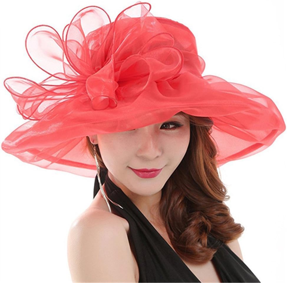 Powerfulline Women's Organza Summer Sun Hat Bridal Cap Beach Church Ascot Race Derby Hat Cocktail Party Wedding Cap