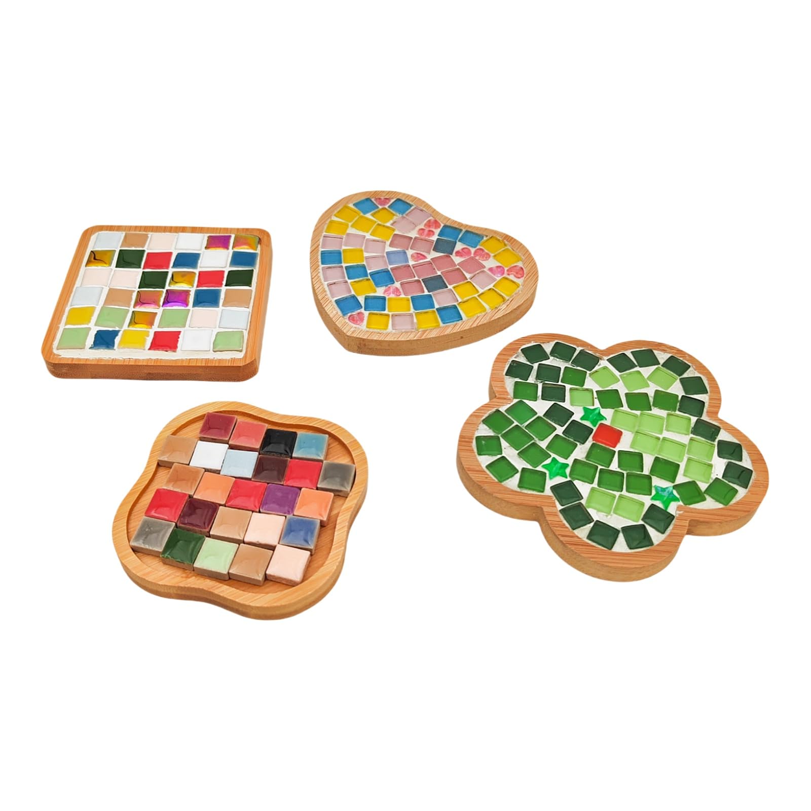4 sottobicchieri in bambù con mosaico, vassoi base vuoti per artigianato e forniture per mosaico fai da te, sottobicchiere per tazze da bere, sottobicchiere per piante, piatto d'arte (forma a