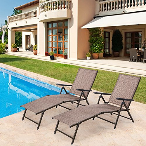 Cloud Mountain Adjustable Chaise Lounge Chair Recliner Outdoor Folding Lounge Chair Chaise Lounge Chair Recliner Patio Pool Sun Loungers Chair New, 2 Packs