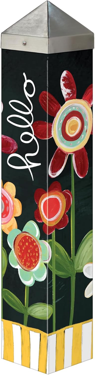 Studio M Art Pole Playful Petals 20 Inch Weather Resistant PVC with Vinyl Wrap Outdoor Decorative Accessory for Landscaping Gardens and Yards Black Orange Green Hello